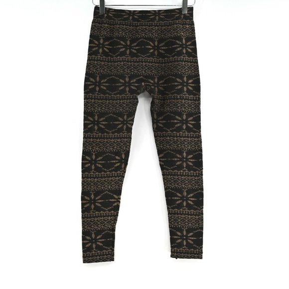 SHOSHO Womens Black Tan Geometric Snowflake Print Knit Pull On Leggings Size S/M - Picture 2 of 7